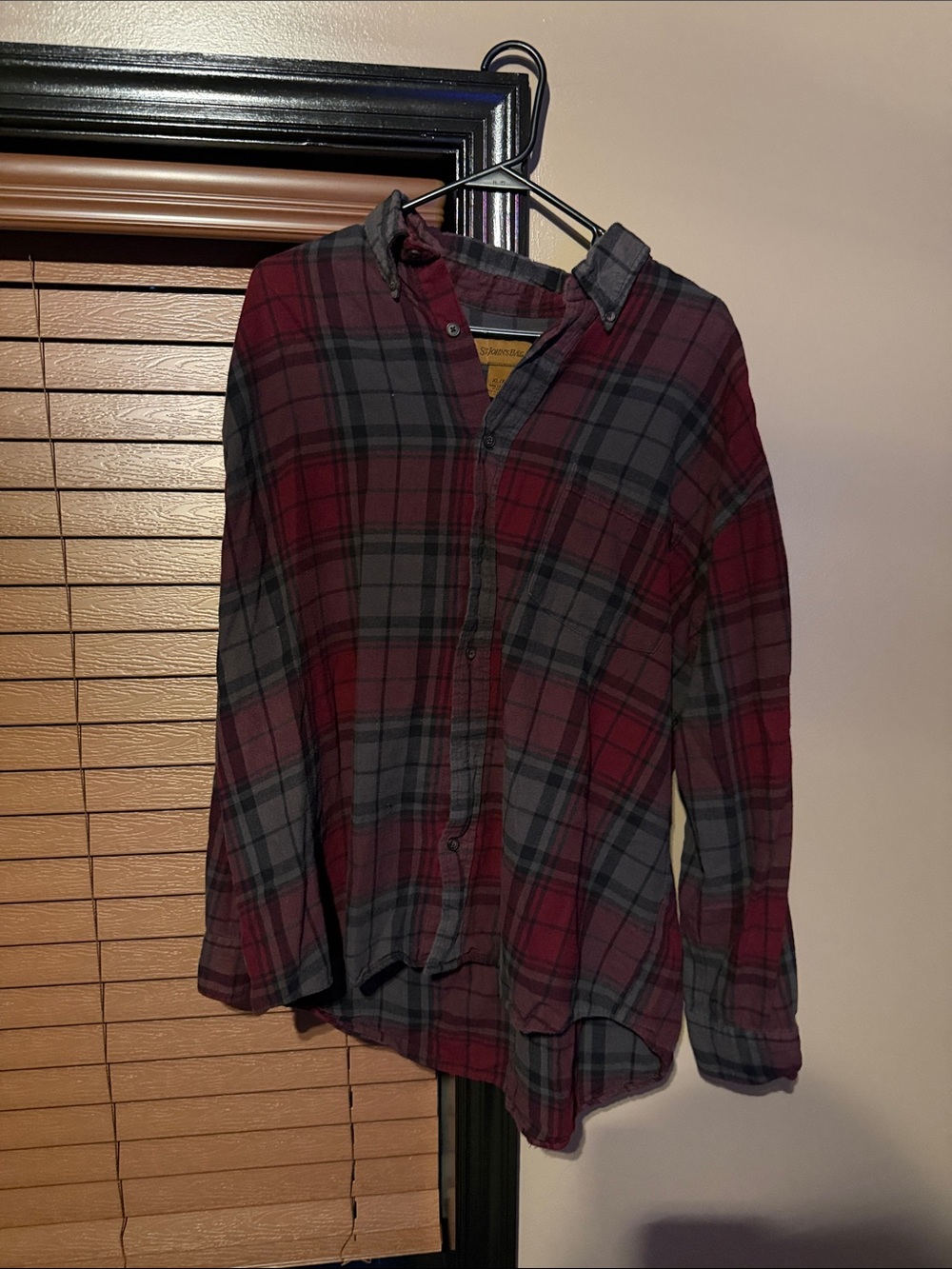 St. John's Bay Men's Burgundy and Gray Plaid Shirt Jacket